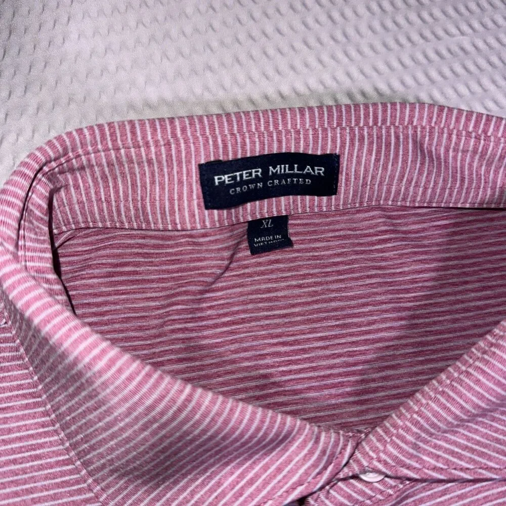Peter Millar Summer Comfort Polo Shirt XL Pink/purp Striped Golf Performance